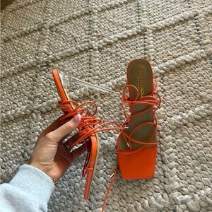 Fashion Nova Vibrant Orange Lace-Up Heels